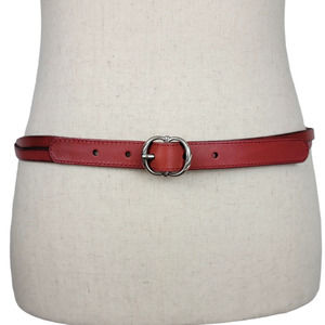 Fossil Slim Studded Silver Buckle Red Leather Belt - Size M